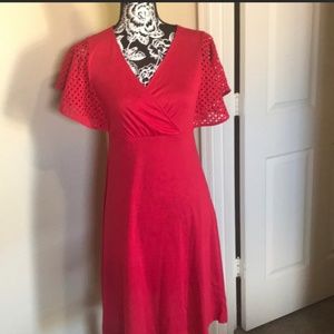 Red Empire Waist Dress with flutter sleeves size 8